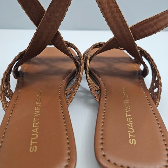 Stuart Weitzman Thea Sandal Womens 8 Tan Woven Leather Flat Summer Designer - Picture 11 of 14